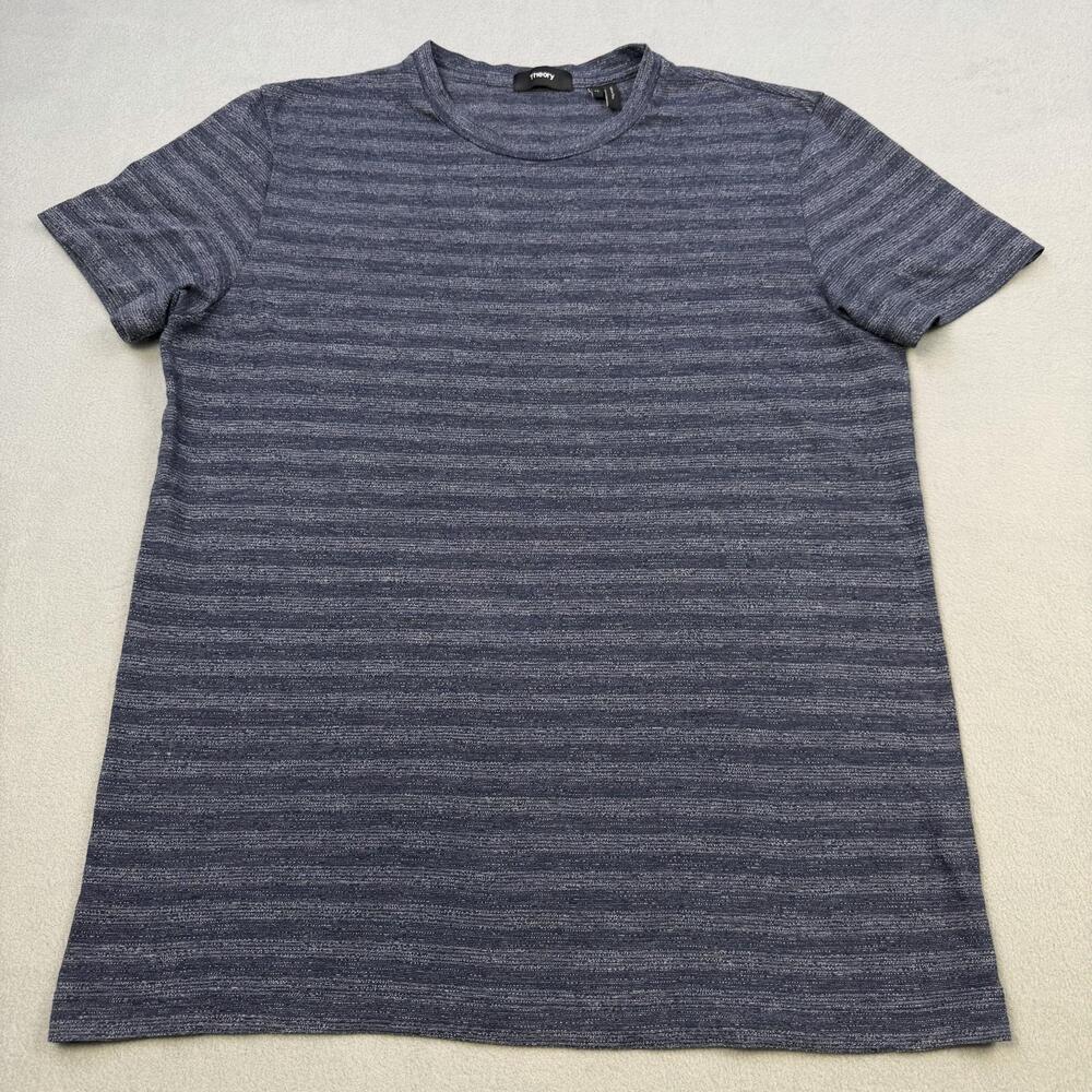 Theory Shirt Mens Medium Blue Mouline Stripe Cotton Blend Crewneck Tee Peru
